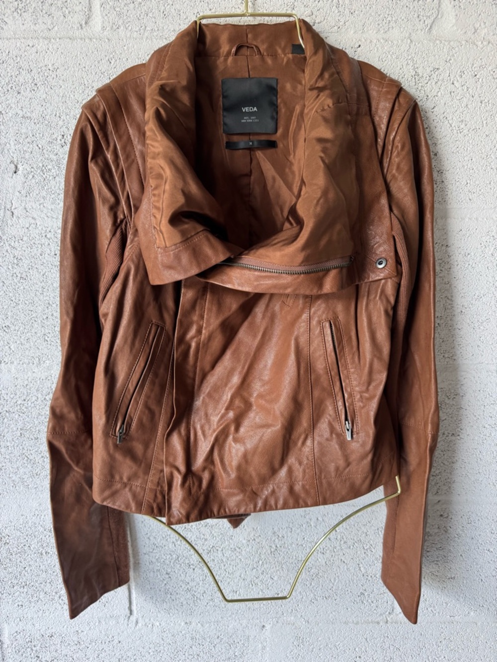 Veda Women's Brown Leather Moto Jacket size M